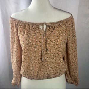 Pink Rose Flowered crop top long sleeve BoHo style toffee ditsy NWT